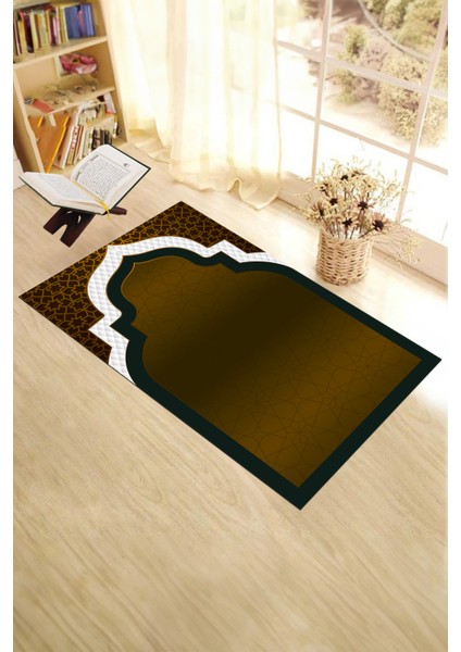 Dijital Baskılı Yıkanabilir Silinebilir Modern 70X130 Namazlık Seccade, Seccade-06-Kahve,