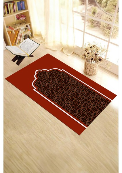 Dijital Baskılı Yıkanabilir Silinebilir Şık Namazlık Seccade 70X130 Cm, Seccade-08-Kırmızı,