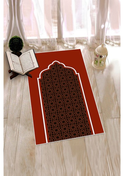 Dijital Baskılı Yıkanabilir Silinebilir Şık Namazlık Seccade 70X130 Cm, Seccade-08-Kırmızı,