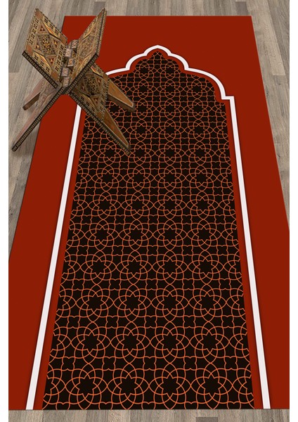 Dijital Baskılı Yıkanabilir Silinebilir Şık Namazlık Seccade 70X130 Cm, Seccade-08-Kırmızı,