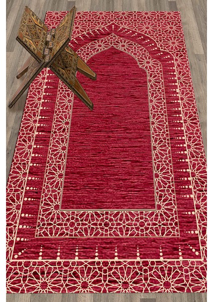 Dijital Baskılı Yıkanabilir Kaliteli Şık Namazlık Seccade 70X130 Cm, Seccade-09-Kırmızı,
