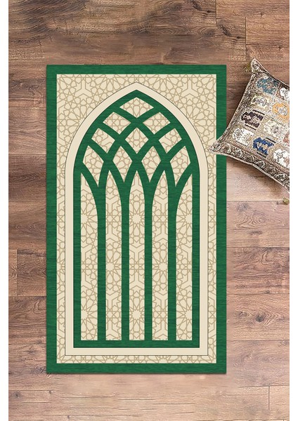 Dijital Baskılı Yıkanabilir Şık Motifli Seccade Namazlık 70X130 Cm, Seccade-19-Yeşil,