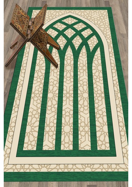 Dijital Baskılı Yıkanabilir Şık Motifli Seccade Namazlık 70X130 Cm, Seccade-19-Yeşil,