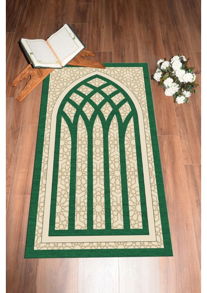 Dijital Baskılı Yıkanabilir Şık Motifli Seccade Namazlık 70X130 Cm, Seccade-19-Yeşil,