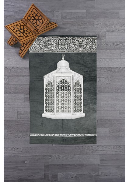 Dijital Baskılı Yıkanabilir Hediyelik Şık Namaz Halısı Seccade 70X130CM, Seccade-42-Gri,