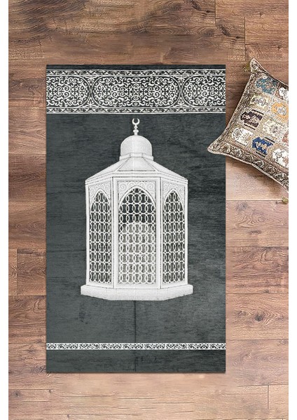 Dijital Baskılı Yıkanabilir Hediyelik Şık Namaz Halısı Seccade 70X130CM, Seccade-42-Gri,