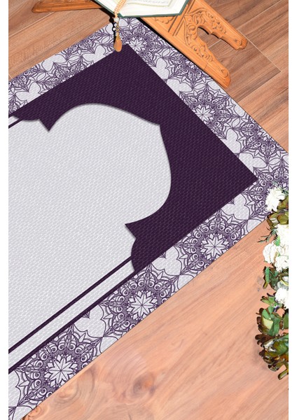 Dijital Baskılı Yıkanabilir Hediyelik Namazlık Seccade 70X130CM, Seccade-25-Mor,
