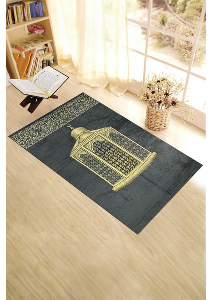 Dijital Baskılı Yıkanabilir Hediyelik Şık Namaz Halısı Seccade 70X130, Seccade-41-Gri,