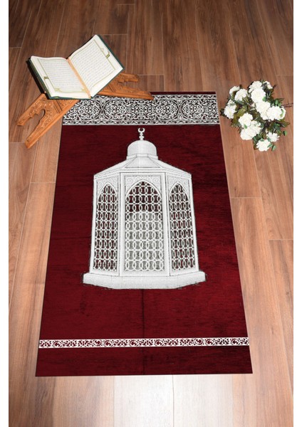 Dijital Baskılı Yıkanabilir Hediyelik Şık Namaz Halısı Seccade 70X130CM, Seccade-42-Kırmızı,