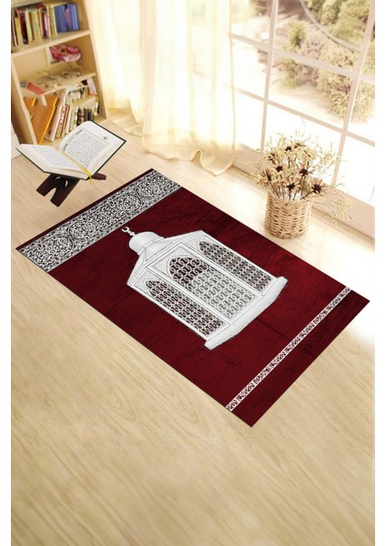 Dijital Baskılı Yıkanabilir Hediyelik Şık Namaz Halısı Seccade 70X130CM, Seccade-42-Kırmızı,