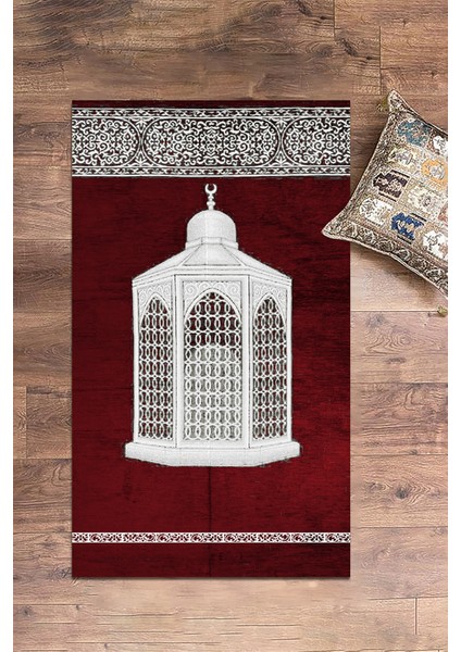 Dijital Baskılı Yıkanabilir Hediyelik Şık Namaz Halısı Seccade 70X130CM, Seccade-42-Kırmızı,