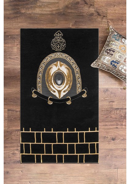 Dijital Baskılı Yıkanabilir Şık Tasarım Namaz Halısı Seccade 70X130CM, Seccade-49-Siyah, fırsatları
