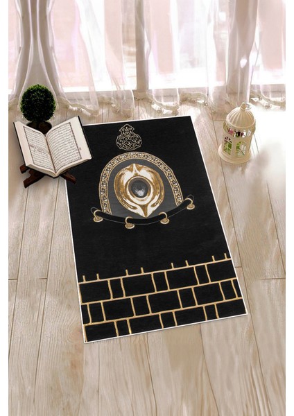 Dijital Baskılı Yıkanabilir Şık Tasarım Namaz Halısı Seccade 70X130CM, Seccade-49-Siyah, indirimleri