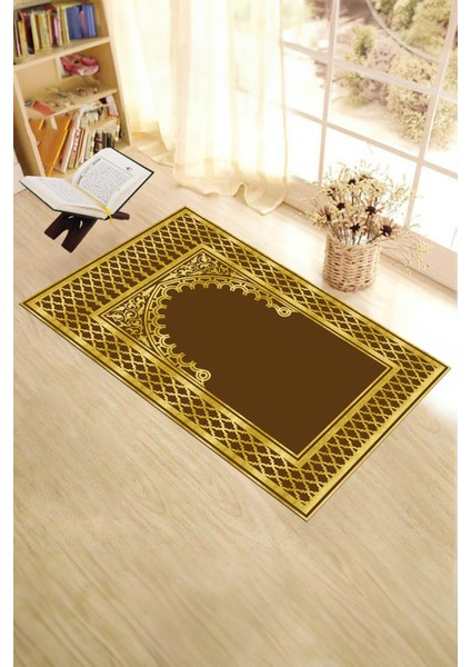 Dijital Baskılı Yıkanabilir Motifli 70X130 Namazlık Seccade, Seccade-01-Kahve,