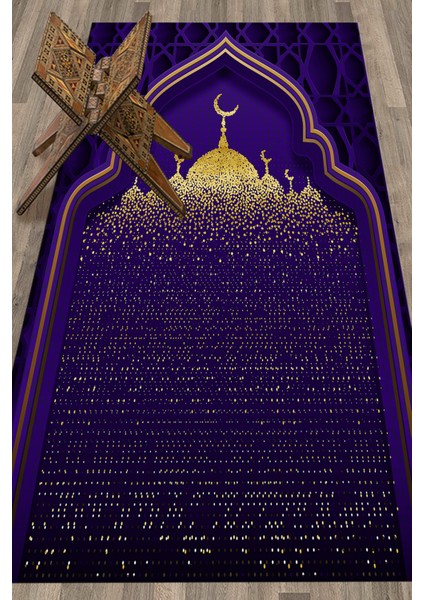 Dijital Baskılı Camii Motifli Yıkanabilir Motifli 70X130 Namazlık Seccade, Seccade-05-Mor,