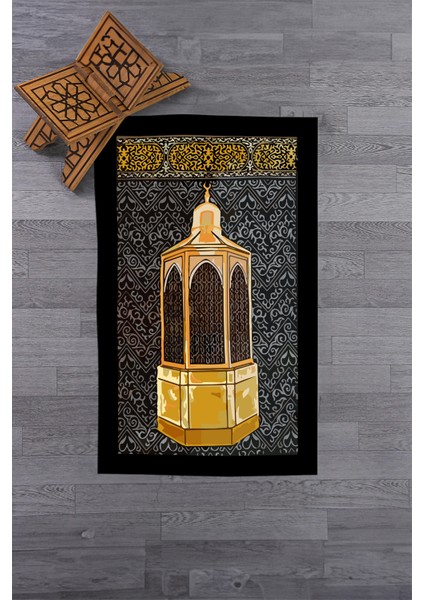 Dijital Baskılı Yıkanabilir Hediyelik Namaz Halısı Seccade 70X130CM, Seccade-43-Siyah,