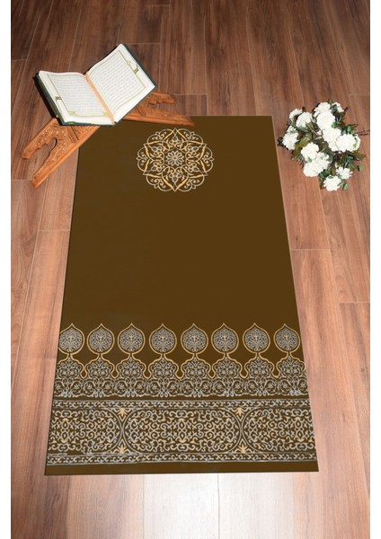 Dijital Baskılı Yıkanabilir Motifli Hediyelik Namaz Halısı Seccade 70X130, Seccade-44-Kahve,