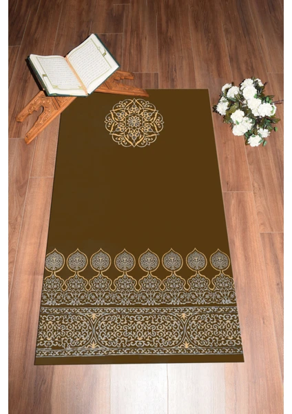 Evdeya Dijital Baskılı Yıkanabilir Motifli Hediyelik Namaz Halısı Seccade 70X130, Seccade-44-Kahve,