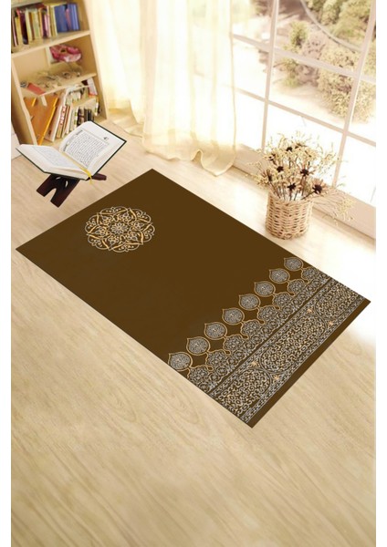 Dijital Baskılı Yıkanabilir Motifli Hediyelik Namaz Halısı Seccade 70X130, Seccade-44-Kahve,