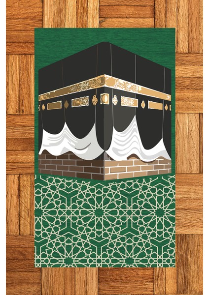 Dijital Baskılı Yıkanabilir Kabe Motifli Hediyelik Namaz Halısı Seccade 70X130CM, Seccade-47-Yeşil,