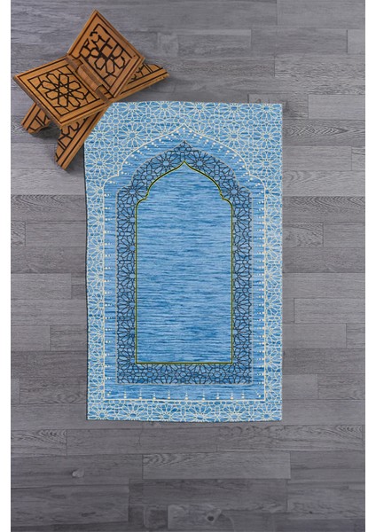 Dijital Baskılı Yıkanabilir Kaliteli Şık Namazlık Seccade 70X130 Cm, Seccade-09-Mavi,