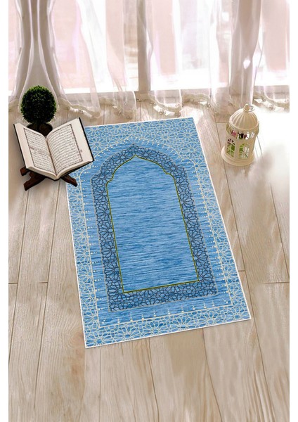 Dijital Baskılı Yıkanabilir Kaliteli Şık Namazlık Seccade 70X130 Cm, Seccade-09-Mavi,