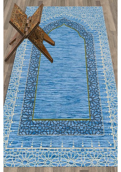 Dijital Baskılı Yıkanabilir Kaliteli Şık Namazlık Seccade 70X130 Cm, Seccade-09-Mavi,