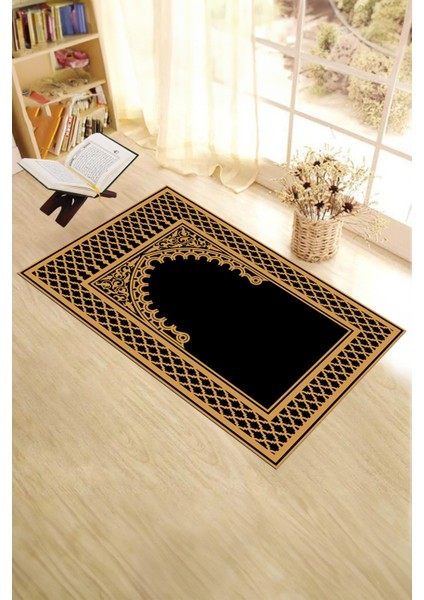 Dijital Baskılı Yıkanabilir Motifli 70X130 Namazlık Seccade, Seccade-01-Siyah,