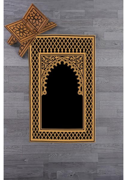 Dijital Baskılı Yıkanabilir Motifli 70X130 Namazlık Seccade, Seccade-01-Siyah,