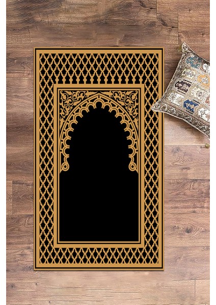 Dijital Baskılı Yıkanabilir Motifli 70X130 Namazlık Seccade, Seccade-01-Siyah,