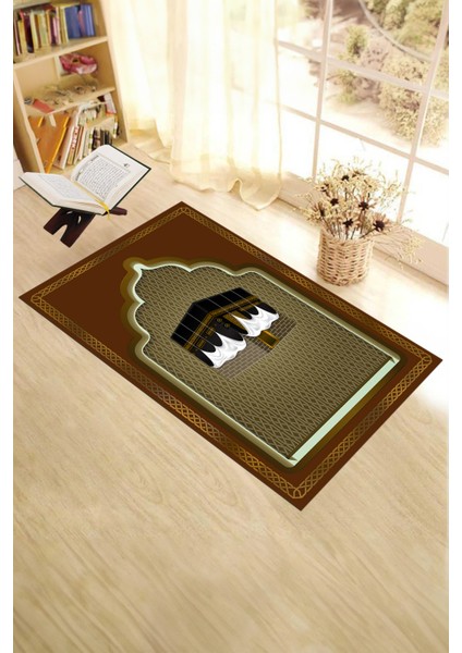 Dijital Baskılı Kabe Motifli Yıkanabilir Motifli 70X130 Namazlık Seccade, Seccade-04-Kahve,