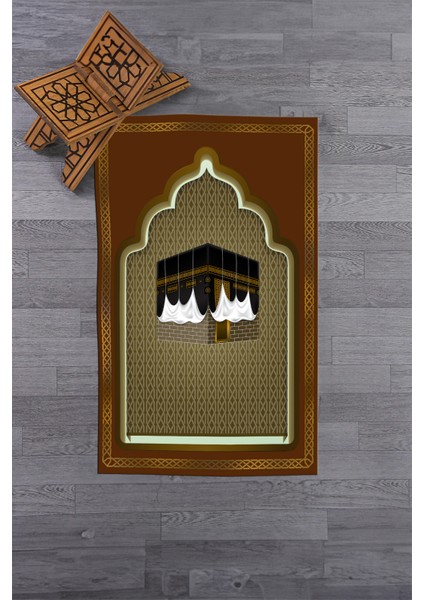 Dijital Baskılı Kabe Motifli Yıkanabilir Motifli 70X130 Namazlık Seccade, Seccade-04-Kahve, fiyatları