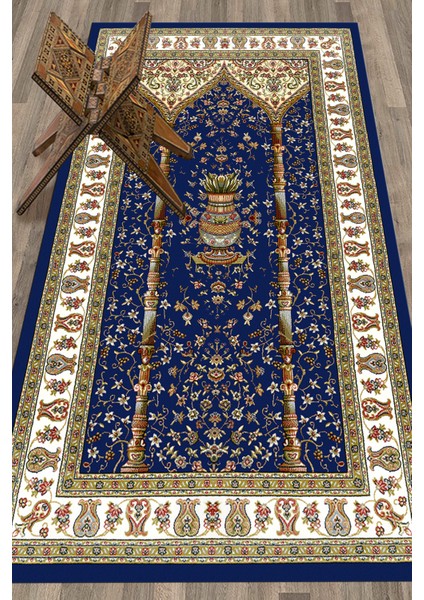 Dijital Baskılı Yıkanabilir Klasik Desenli Namazlık Seccade 70X130, Seccade-30-Lacivert,