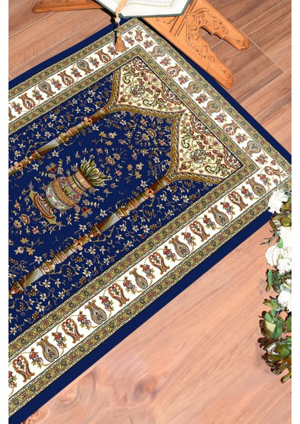 Dijital Baskılı Yıkanabilir Klasik Desenli Namazlık Seccade 70X130, Seccade-30-Lacivert,