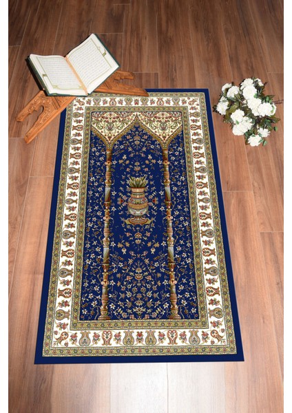 Dijital Baskılı Yıkanabilir Klasik Desenli Namazlık Seccade 70X130, Seccade-30-Lacivert,