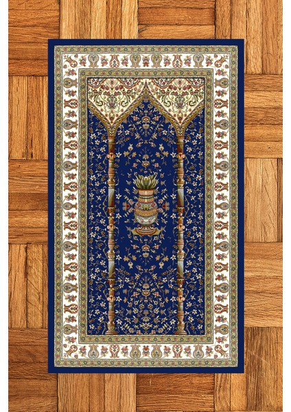 Dijital Baskılı Yıkanabilir Klasik Desenli Namazlık Seccade 70X130, Seccade-30-Lacivert,