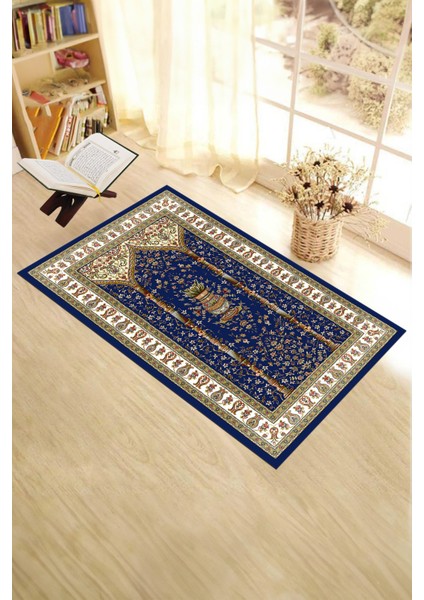 Dijital Baskılı Yıkanabilir Klasik Desenli Namazlık Seccade 70X130, Seccade-30-Lacivert,
