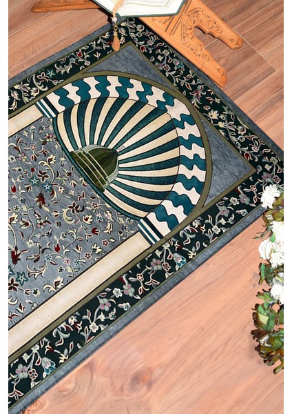 Dijital Baskılı Yıkanabilir Camii Motifli Hediyelik Namazlık Seccade 70X130CM, Seccade-34-Gri,