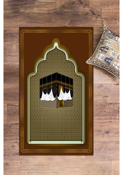Dijital Baskılı Kabe Motifli Yıkanabilir Motifli 70X130 Namazlık Seccade, Seccade-04-Kahve, modelleri