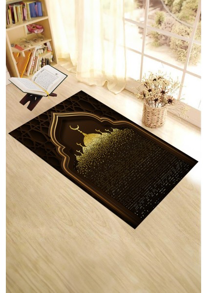 Dijital Baskılı Camii Motifli Yıkanabilir Motifli 70X130 Namazlık Seccade, Seccade-05-Kahve,