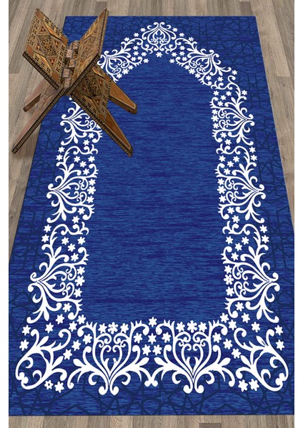 Dijital Baskılı Yıkanabilir Sade Şık Namazlık Seccade 70X130 Cm, Seccade-12-Mavi,