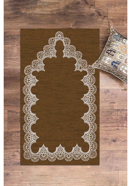 Dijital Baskılı Yıkanabilir Sade Şık Desen Namazlık Seccade 70X130 Cm, Seccade-14-Kahve,