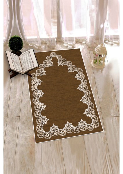 Dijital Baskılı Yıkanabilir Sade Şık Desen Namazlık Seccade 70X130 Cm, Seccade-14-Kahve,