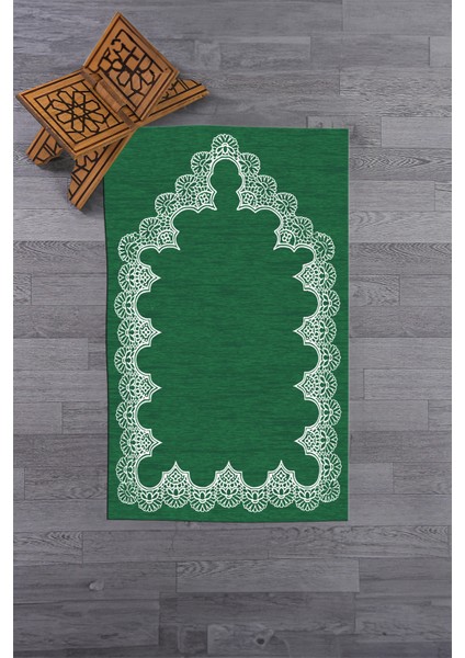 Dijital Baskılı Yıkanabilir Sade Şık Desen Namazlık Seccade 70X130 Cm, Seccade-14-Yeşil,