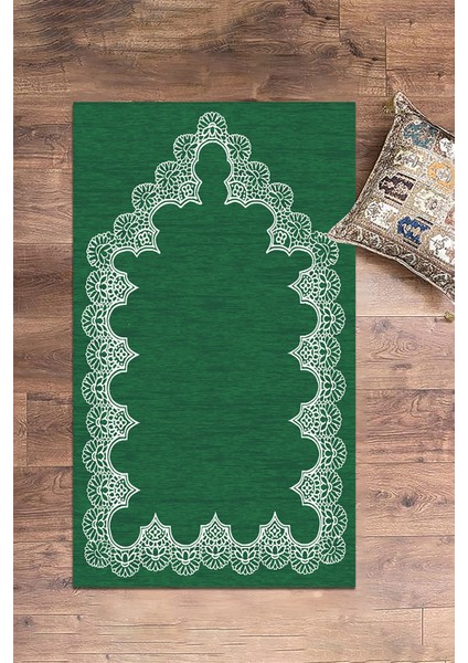 Dijital Baskılı Yıkanabilir Sade Şık Desen Namazlık Seccade 70X130 Cm, Seccade-14-Yeşil,