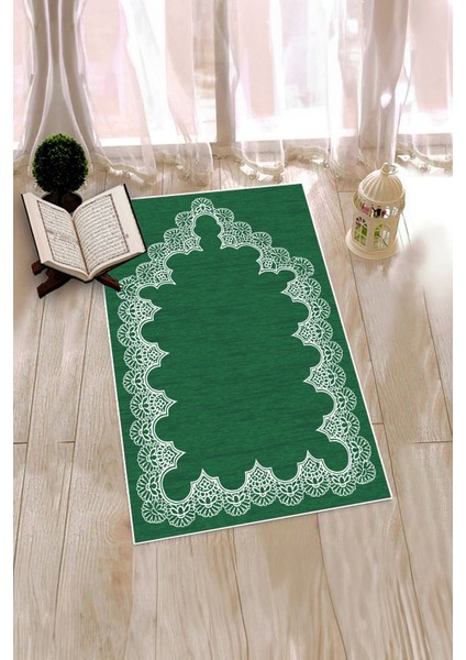 Dijital Baskılı Yıkanabilir Sade Şık Desen Namazlık Seccade 70X130 Cm, Seccade-14-Yeşil,