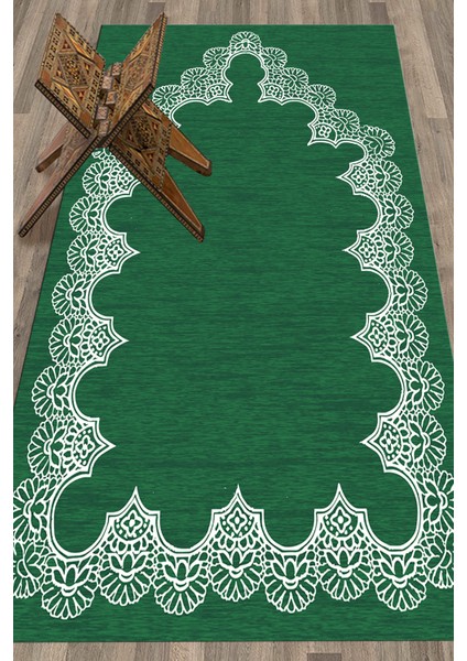 Dijital Baskılı Yıkanabilir Sade Şık Desen Namazlık Seccade 70X130 Cm, Seccade-14-Yeşil,