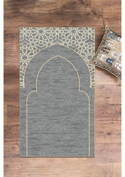 Dijital Baskılı Yıkanabilir Motifli Namazlık Seccade 70X130 Cm, Seccade-15-Gri,