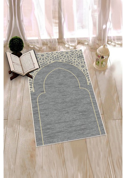 Dijital Baskılı Yıkanabilir Motifli Namazlık Seccade 70X130 Cm, Seccade-15-Gri,