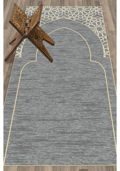 Dijital Baskılı Yıkanabilir Motifli Namazlık Seccade 70X130 Cm, Seccade-15-Gri,